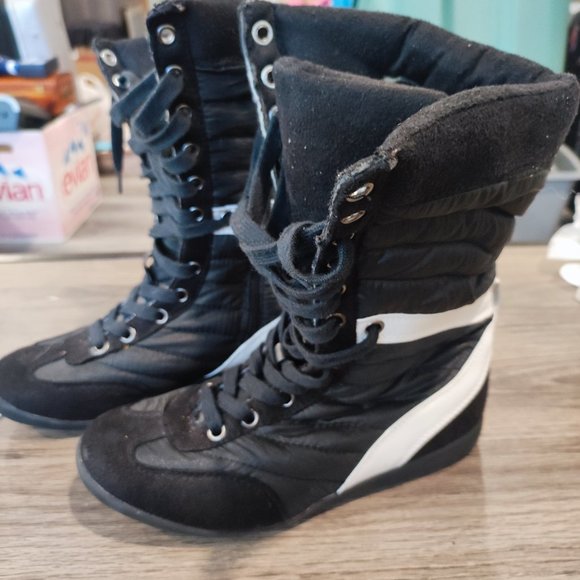 Spring boots lace and zip black with white stripe women's or youths' size 36 - Picture 1 of 10